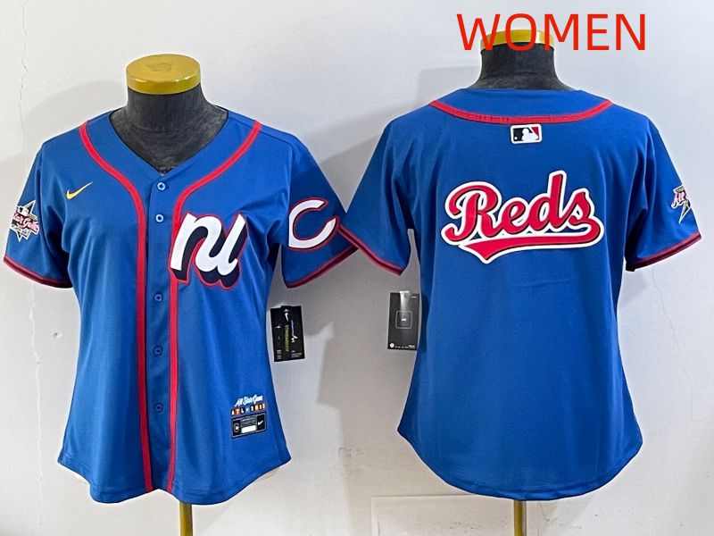 Women 2025 Cincinnati Reds Blank Blue All star Nike MLB Jersey style 02->women mlb jersey->Women Jersey